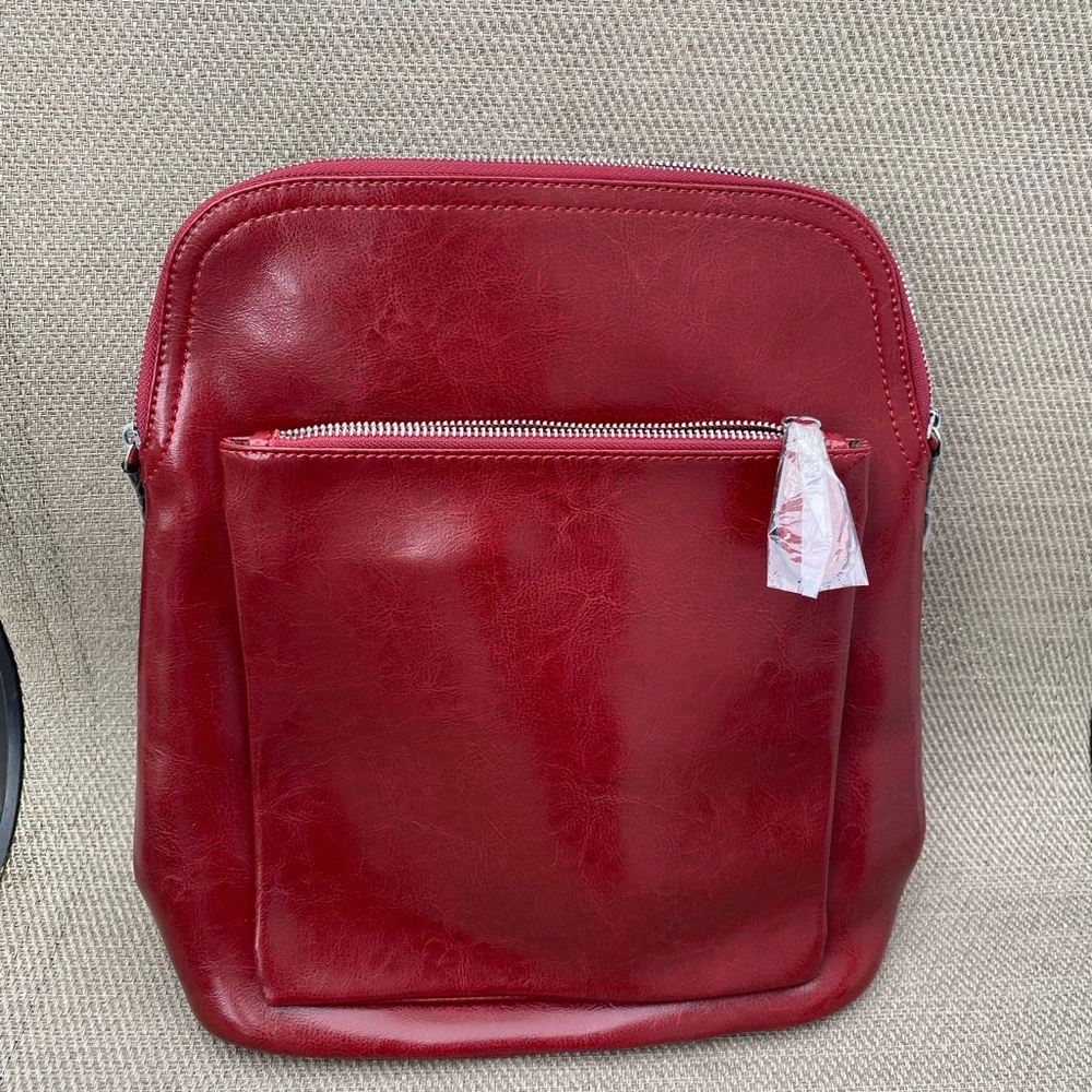 HeShe Glossy Red Leather Backpack